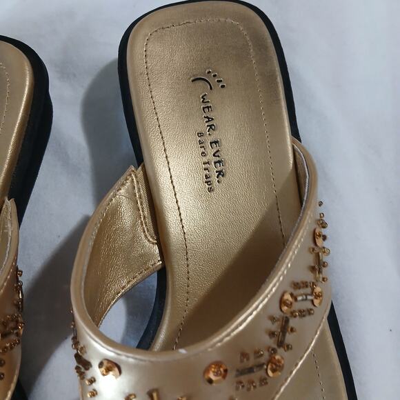 Wear Ever Bare Traps Bongo size 8M gold thong sandals bead and sequin accents - Picture 7 of 16